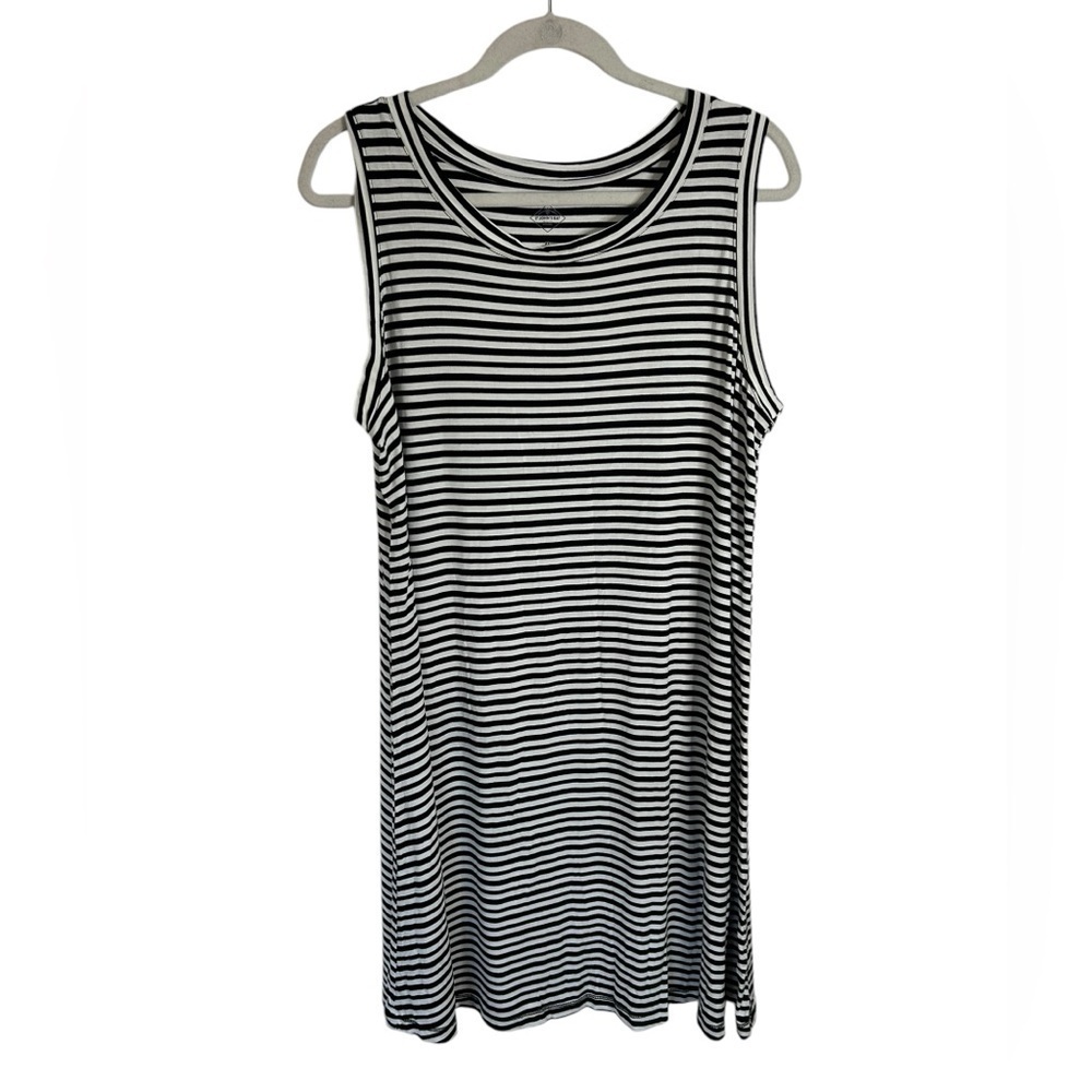♥️ St. John’s Bay Black & White Stripe Flowy High Neck A-Line Dress Womens Sz XL